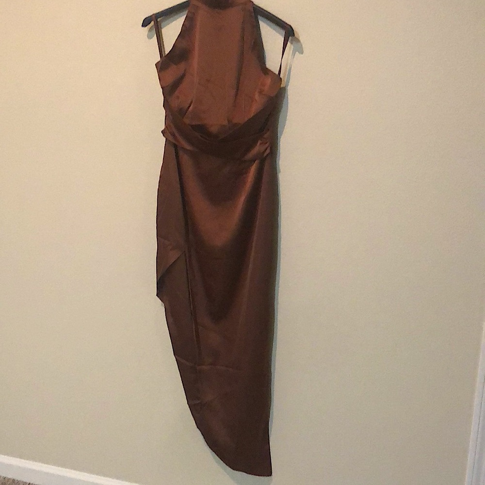 Brown Satin Fashion Nova Spilt Dress - Picture 1 of 5